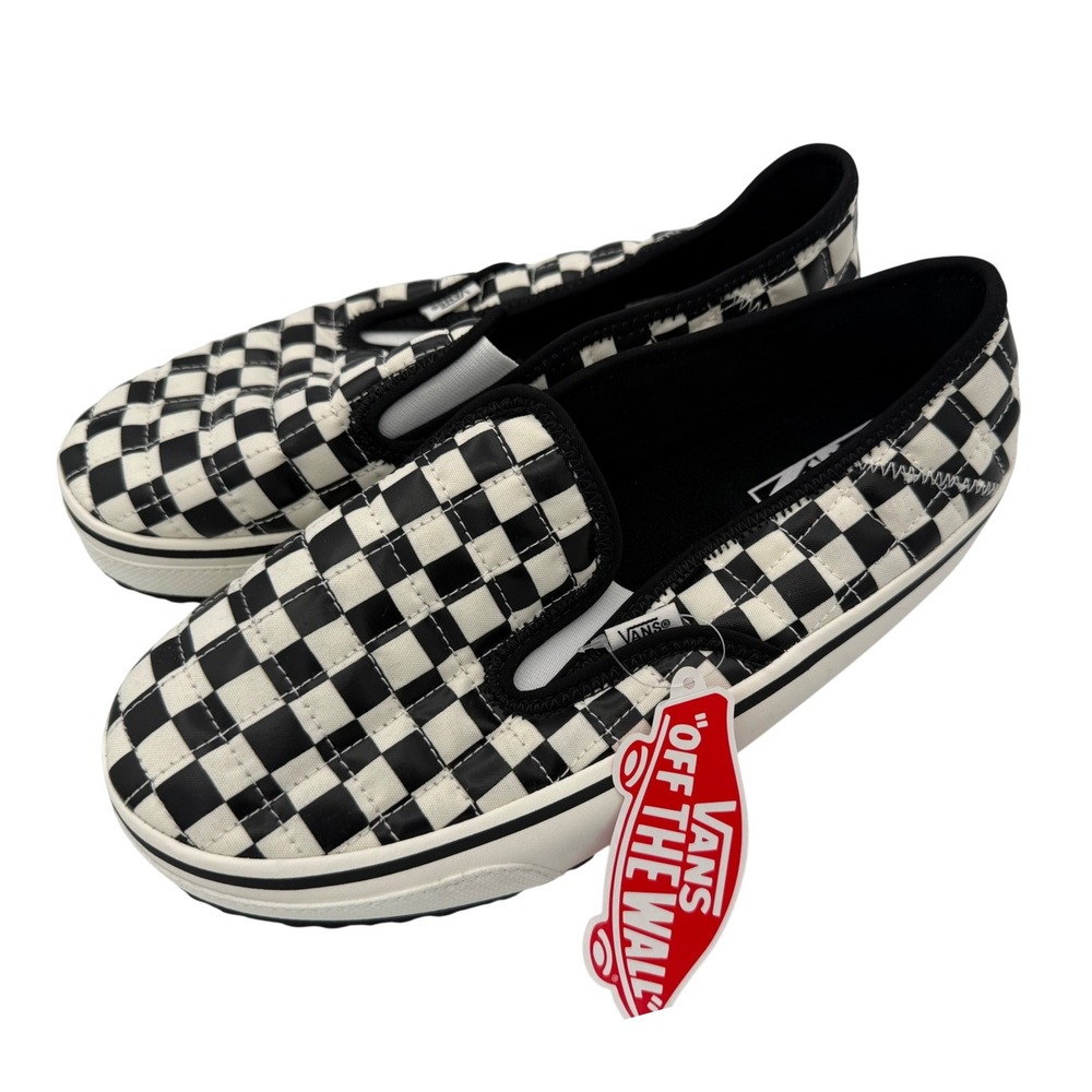 Vans Slip-Er 2 Checkerboard Black White Quilted Slip On Shoes Men 8 Women 10
